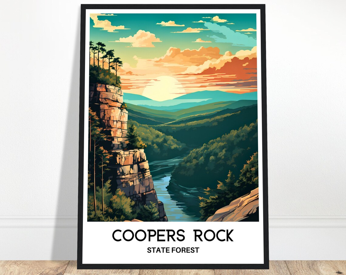 Coopers Rock State Forest Canyon Sunset Vintage Travel Poster
