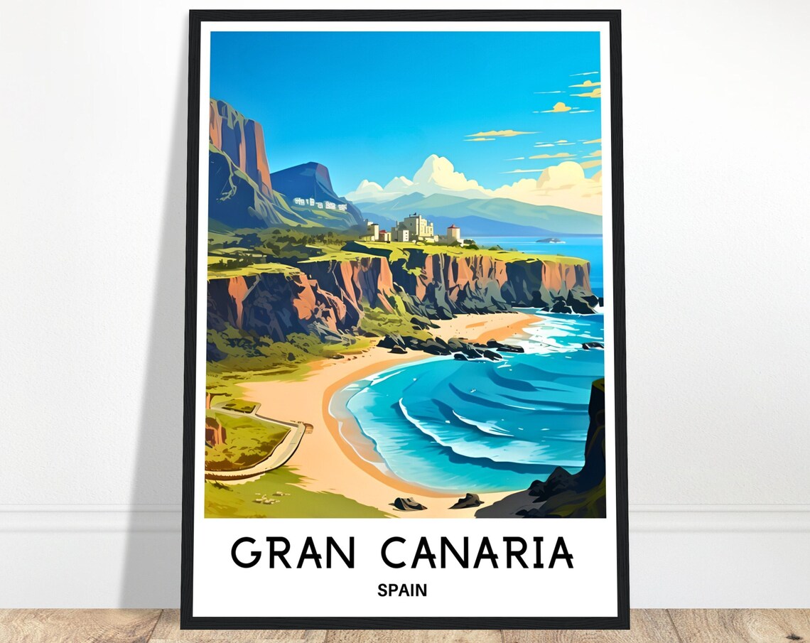 Gran Canaria Spain Dramatic Cliffs Beach Coast Travel Art Poster