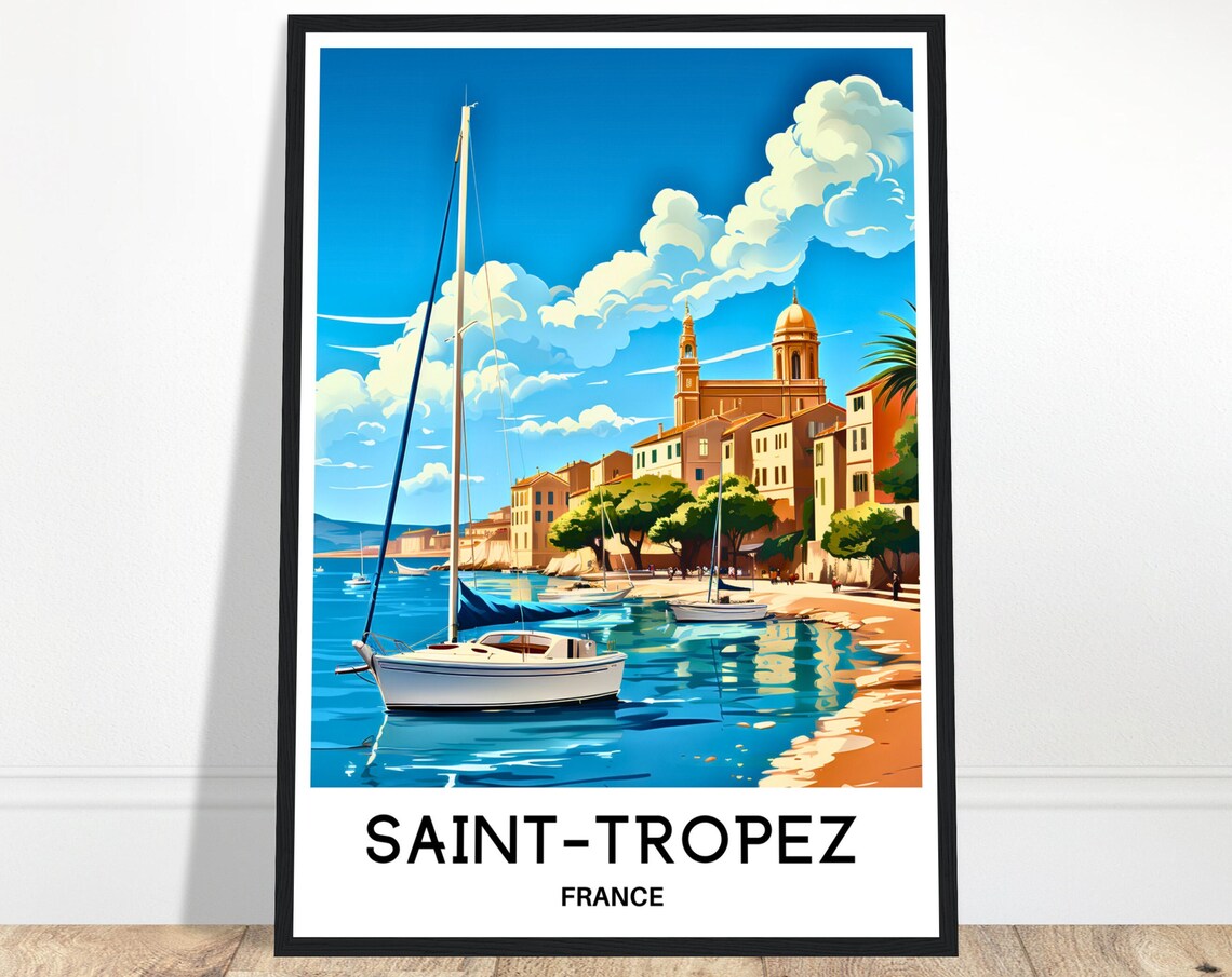 Saint-Tropez France Sailboat Harbor Riviera Seaside Travel Poster