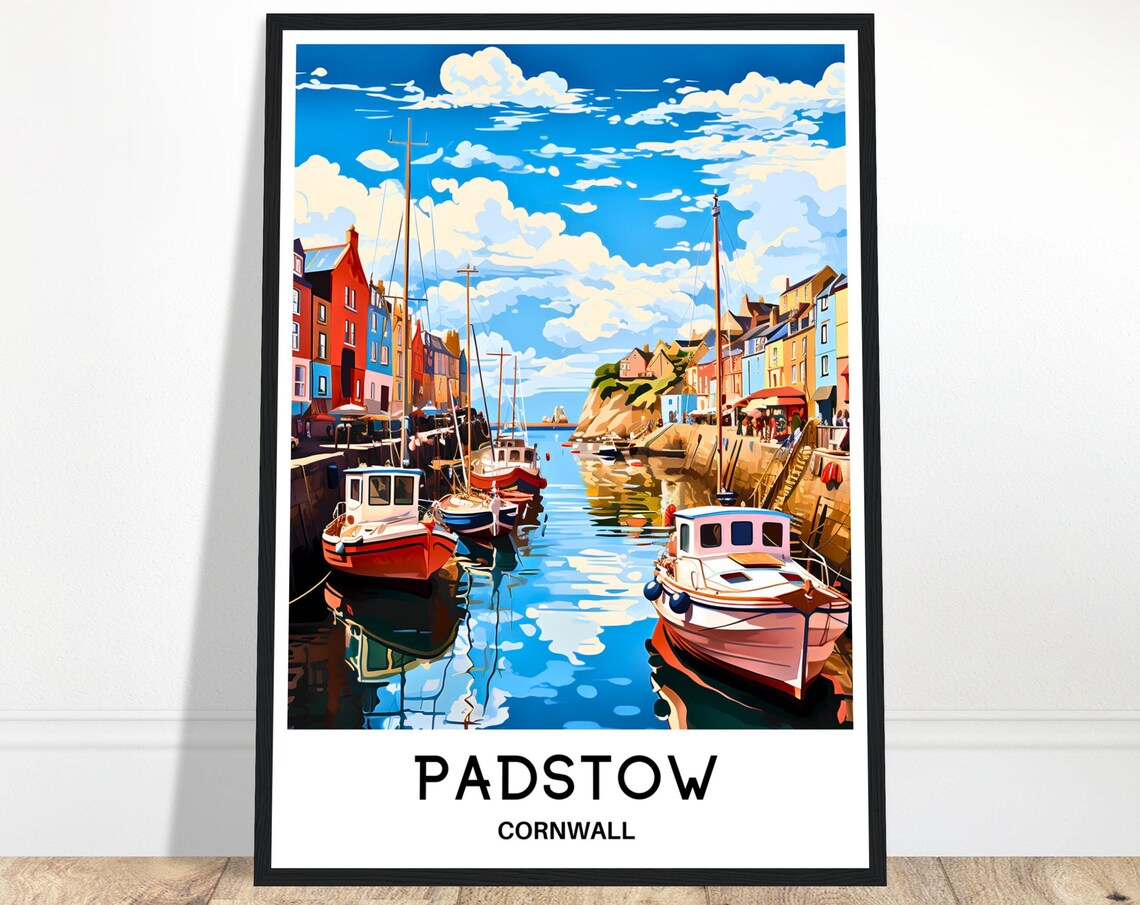 Padstow Cornwall Harbor Boats Quayside Town Travel Art Poster