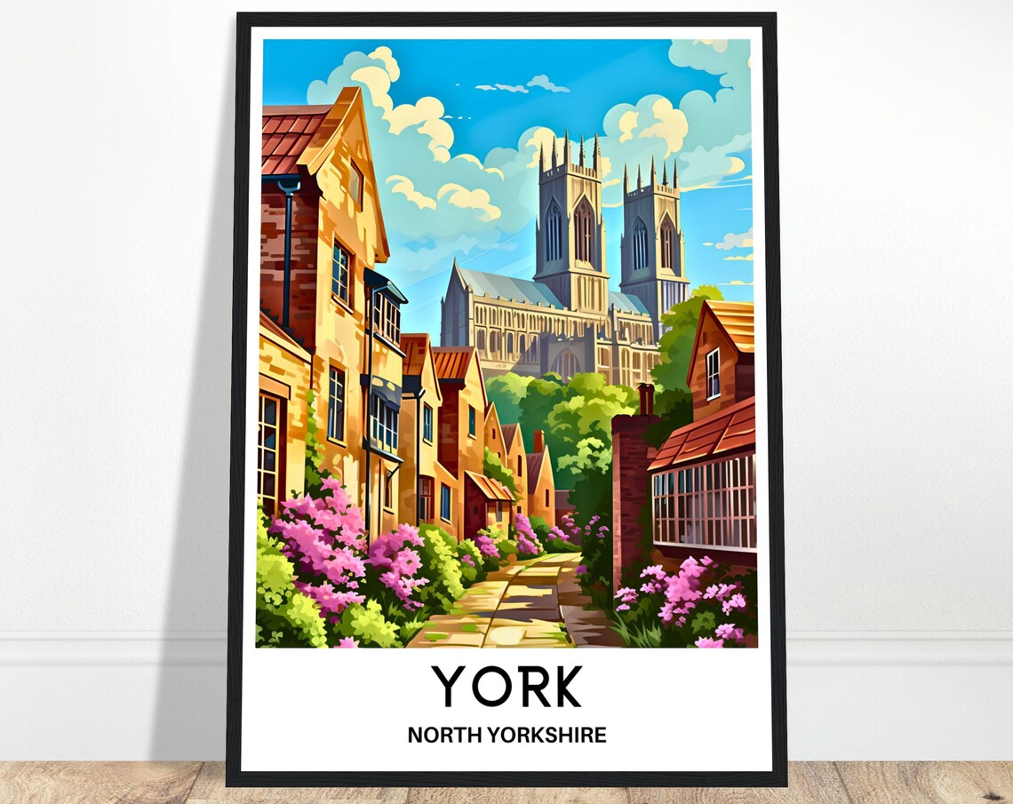 York England Minster Cathedral Spring Blossoms Travel Poster