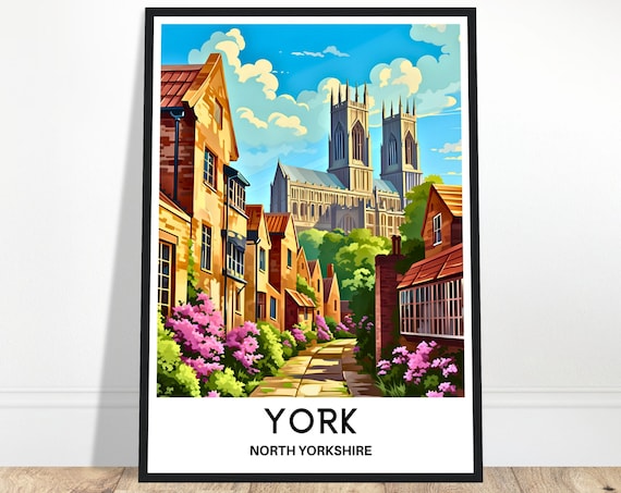 York North Yorkshire Travel Poster With Minster And Old Street