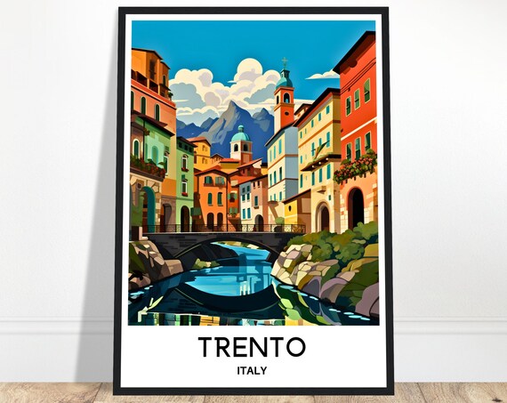 Trento Travel Print Poster Italian Art Italy Lover Gift Wall Hanging Home Office Decor City Illustration
