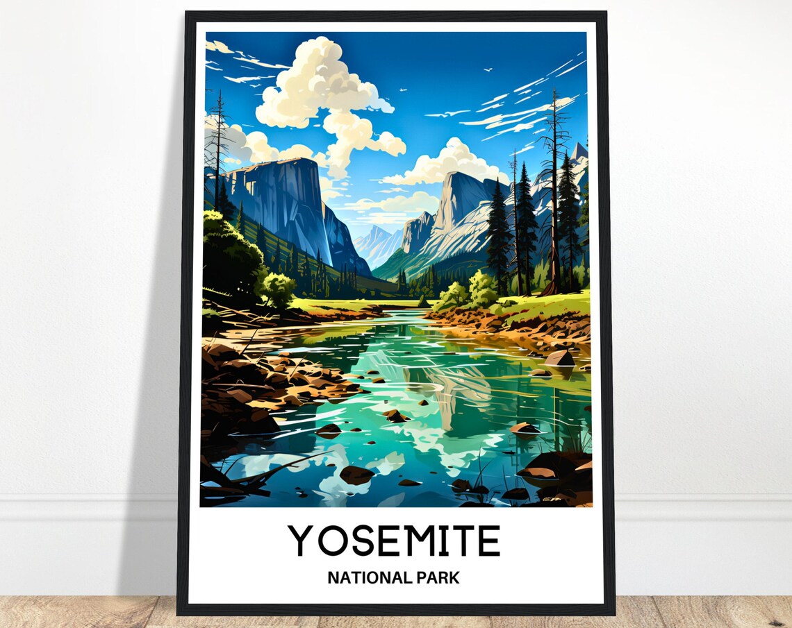 Yosemite Valley Summer River Reflection Vintage Travel Poster