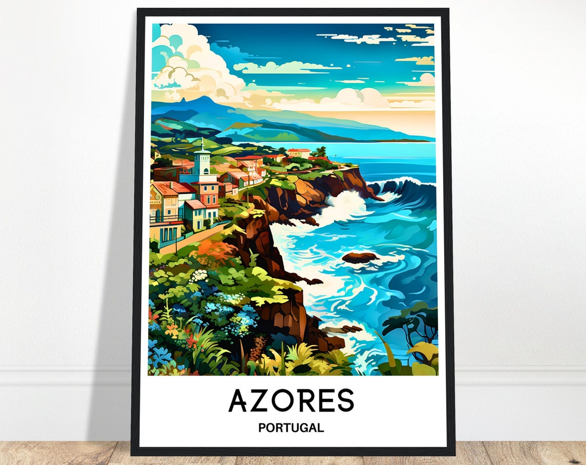 Azores Travel Poster Azores Travel Print Azores Island Print Azores Travel Gift Azores Wall Art Azores Painting Azores Portugal Print Azores
