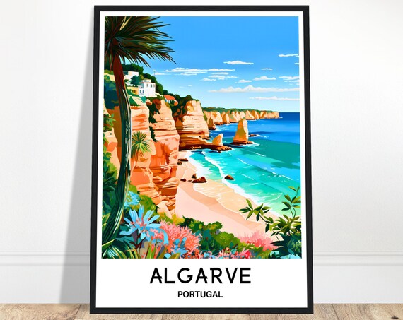 Algarve Travel Print Poster Portuguese Art Portugal Lover Gift Wall Hanging Home Office Decor Illustration