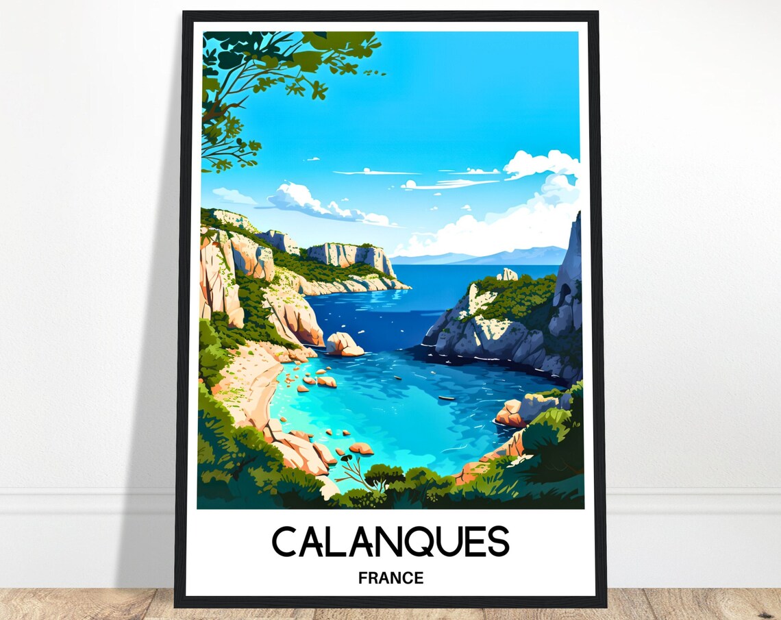 Calanques France Limestone Cliffs Turquoise Cove Travel Poster