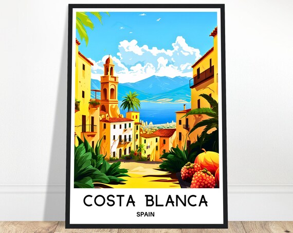 Costa Blanca Travel Print Poster Spanish Art Spain Lover Gift Wall Hanging Home Office Decor Illustration