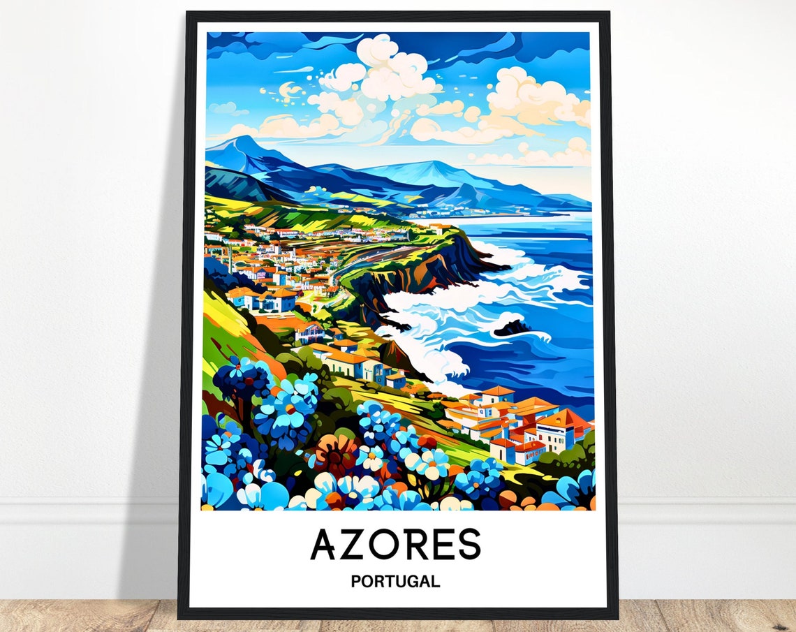 Azores Travel Poster Azores Travel Print Azores Island Print Azores Travel Gift Azores Wall Art Azores Painting Azores Portugal Print Azores