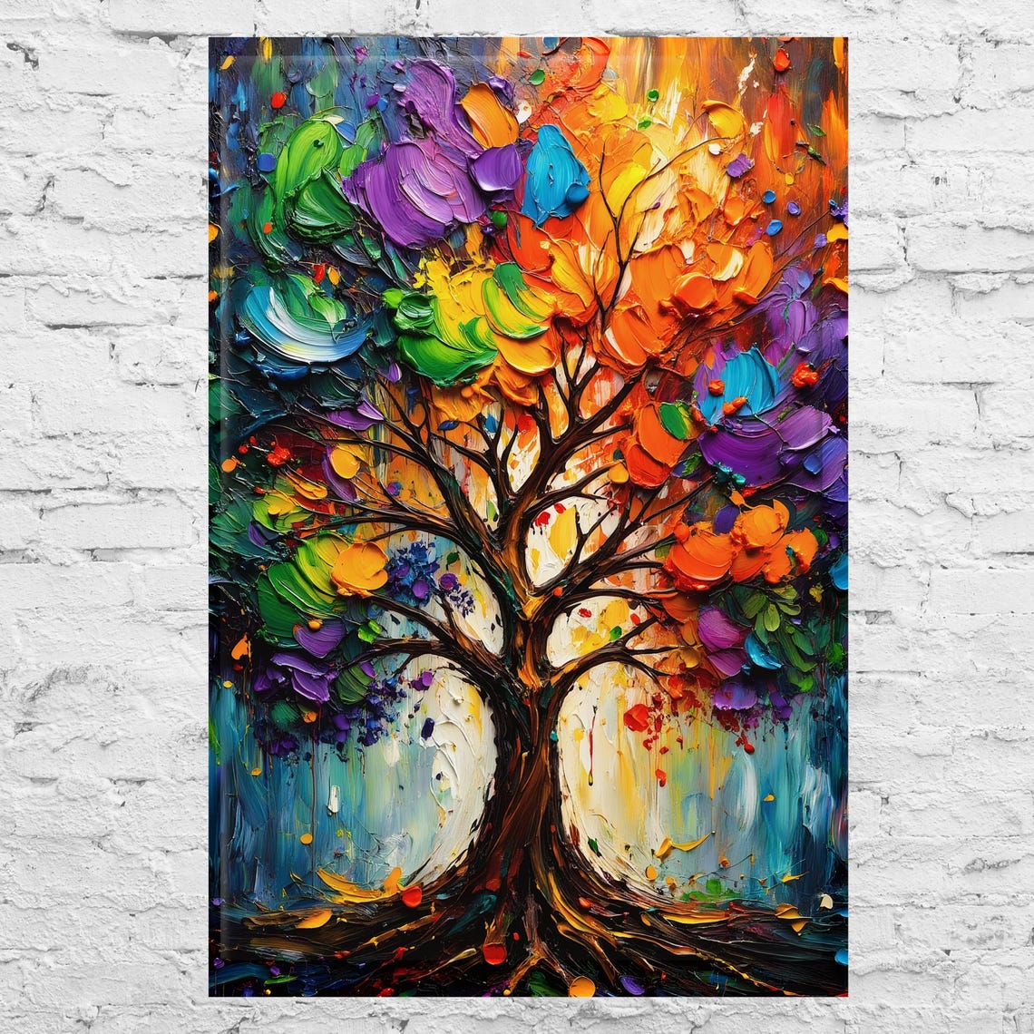 Vibrant Tree Of Life Print Textured Rainbow Colour Art For Home Decor - Image 2