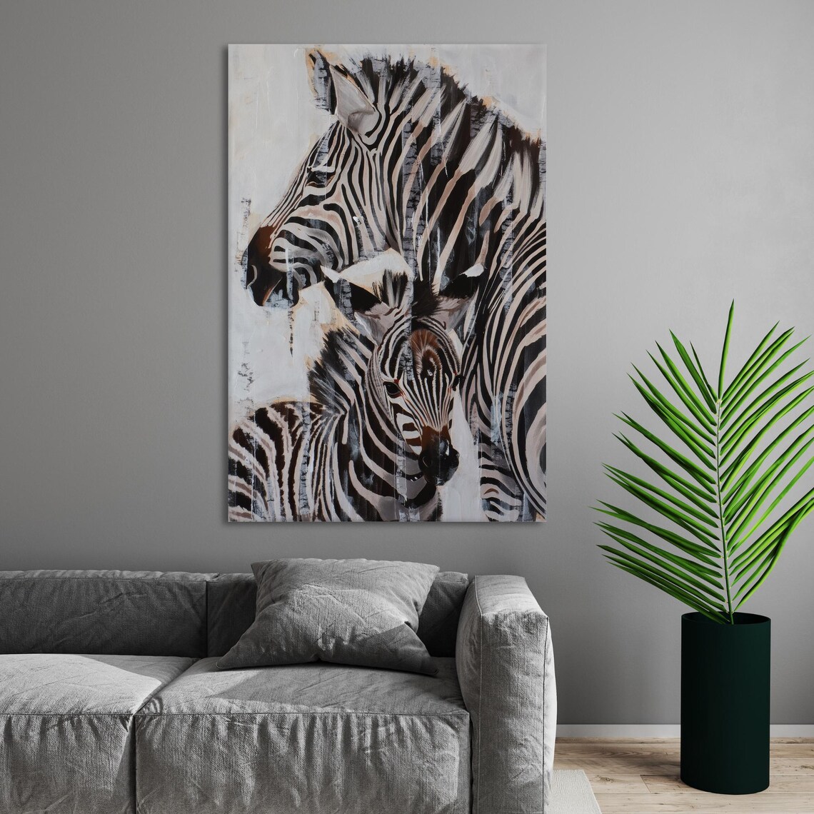 Zebra and Foal Mother Baby Black White Striped Wildlife Poster - Image 3