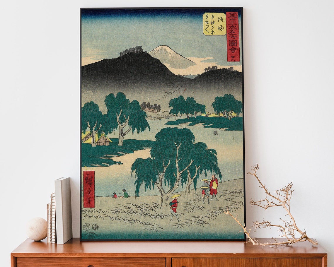 Hiroshige Mount Fuji Willow Lake Travelers Japanese Art Poster