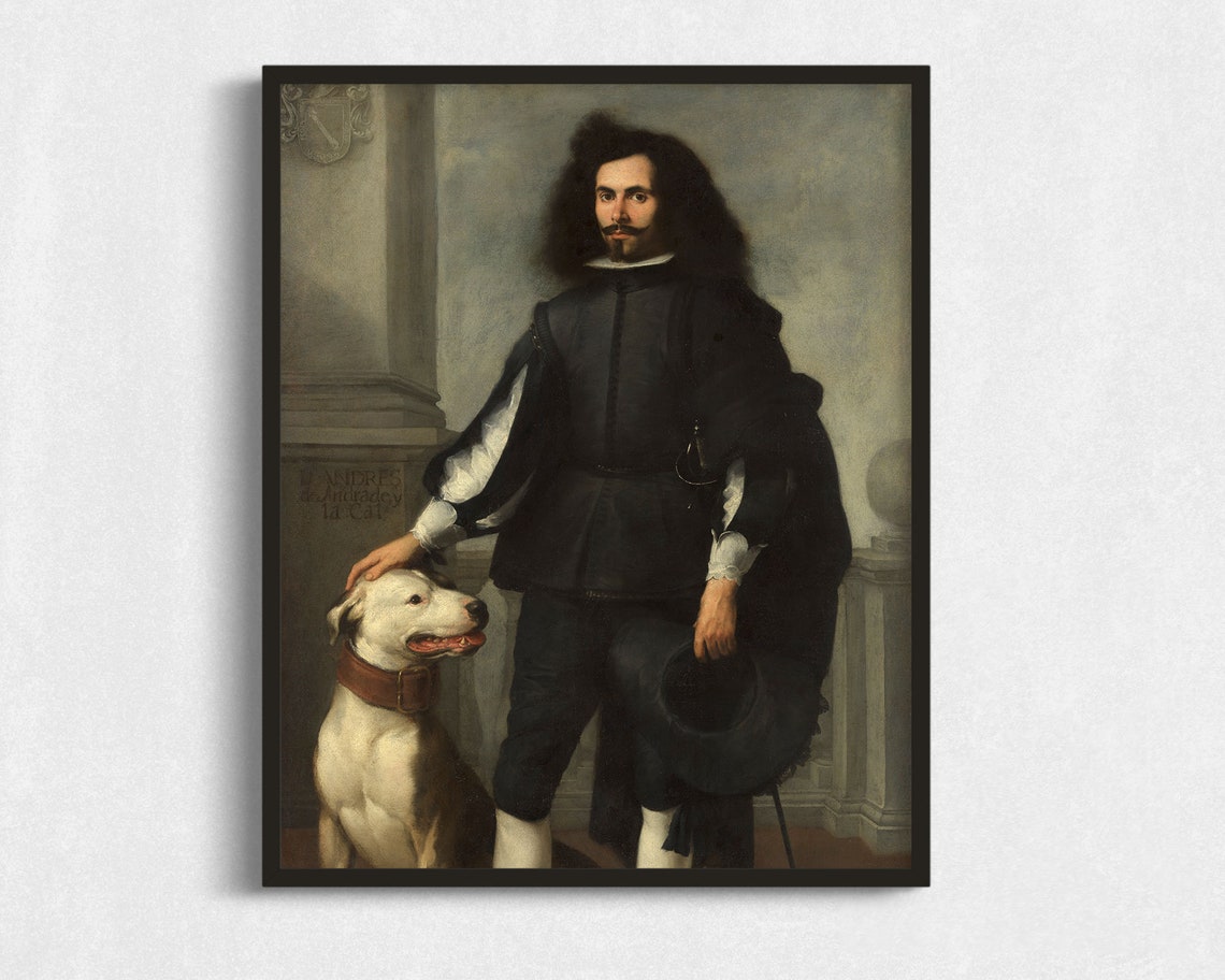 Vintage Painting Of Man With Pet Dog Antique Portrait With Dog Portrait Painting Vintage Art Prints