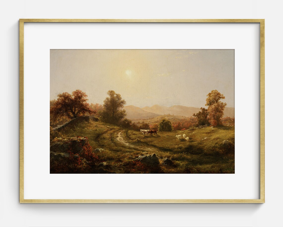 Hazy Morning Vintage Landscape, Sunrise Mountains Art Print - Image 2