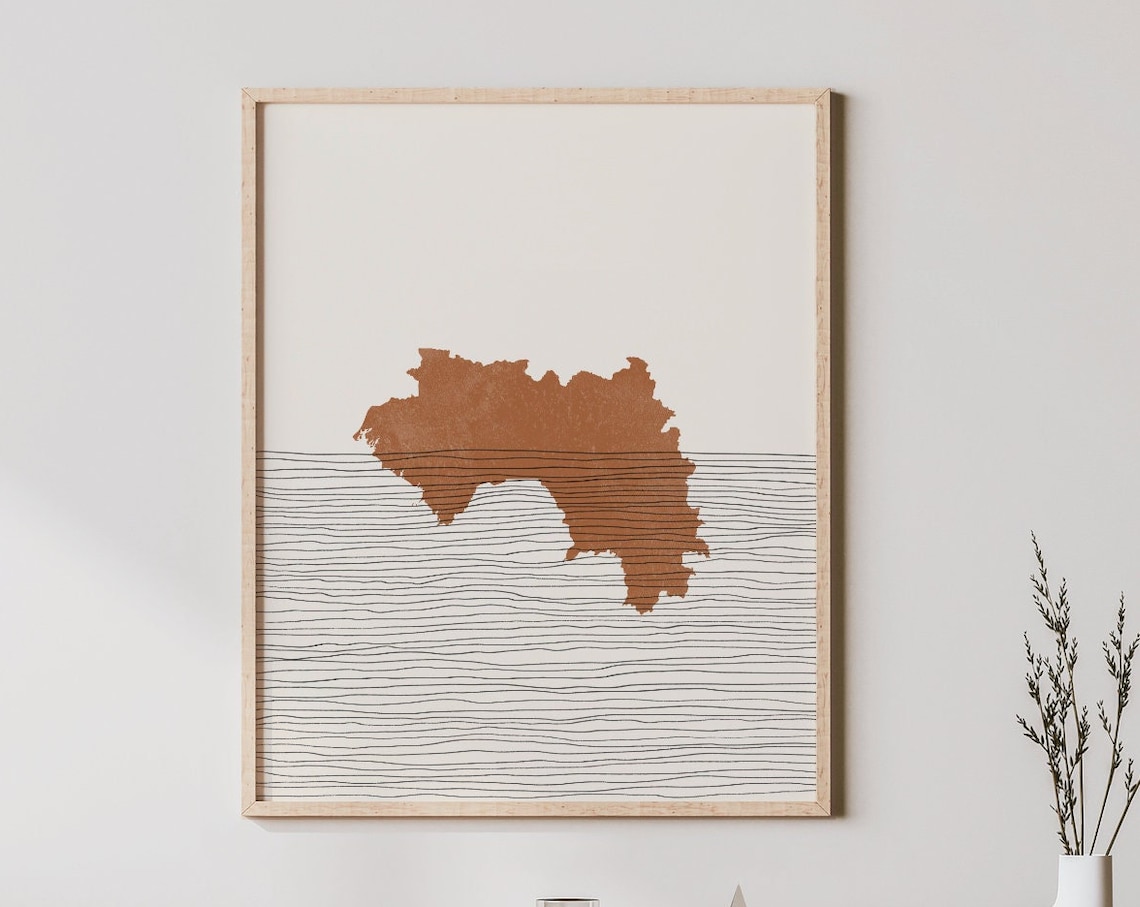 Guinea Boho Travel Poster, Silhouette Map Art