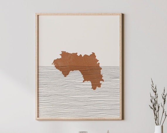 Guinea Boho Travel Poster, Silhouette Map Art