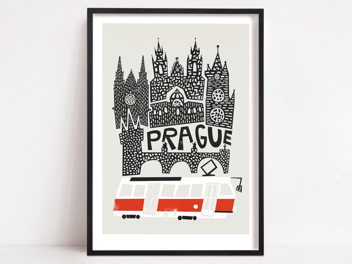 Prague Retro Style Czech Republic Travel Poster