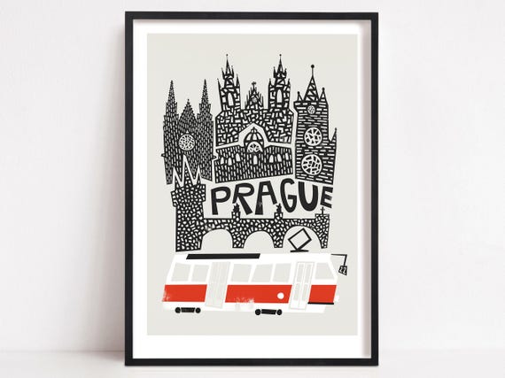 Prague Retro Style Czech Republic Travel Poster
