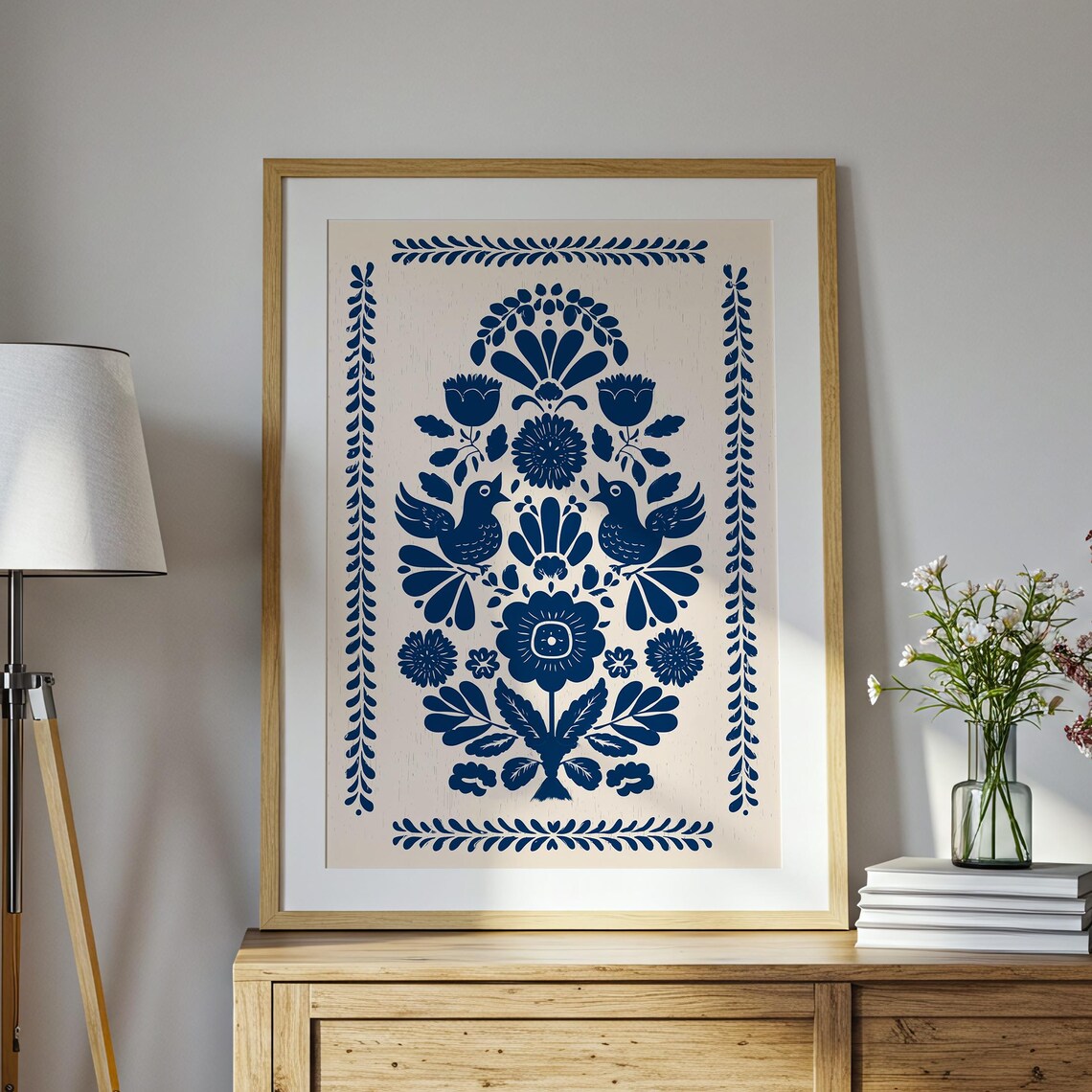 Blue Bird Floral Polish Folk Art Art Print