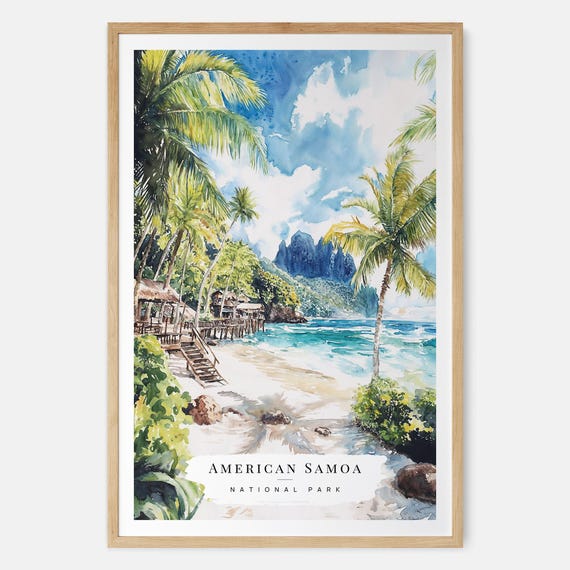 Samoa Watercolor Art Print Tropical Beach Landscape