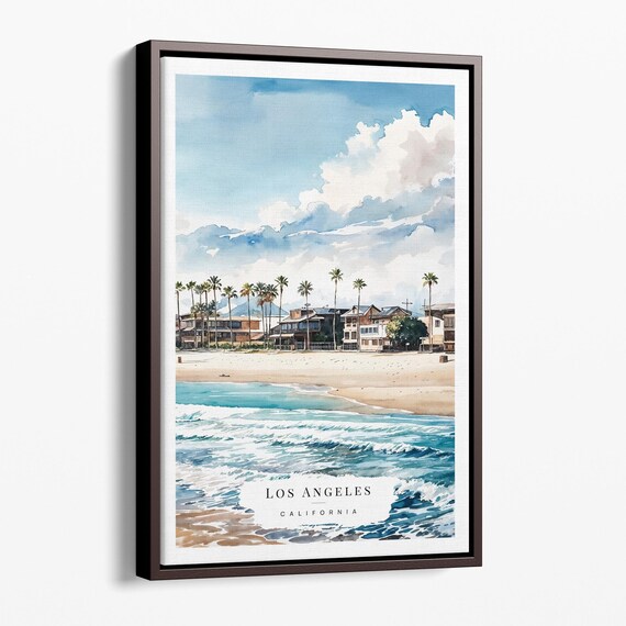 Los Angeles California Beach Watercolor Coastal Travel Wall Poster