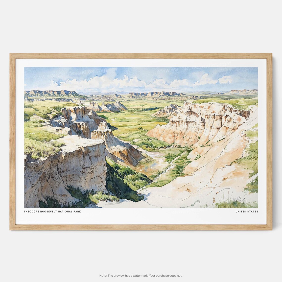 Theodore Roosevelt National Park Watercolor Art Print
