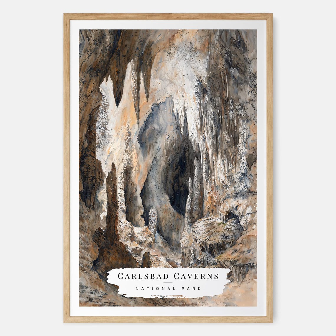 Carlsbad Caverns National Park Cave Stalactites Watercolor Poster