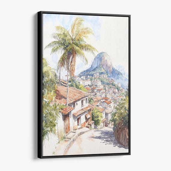Rio De Janeiro Rocinha Favela Canvas Print Watercolor Urban Landscape