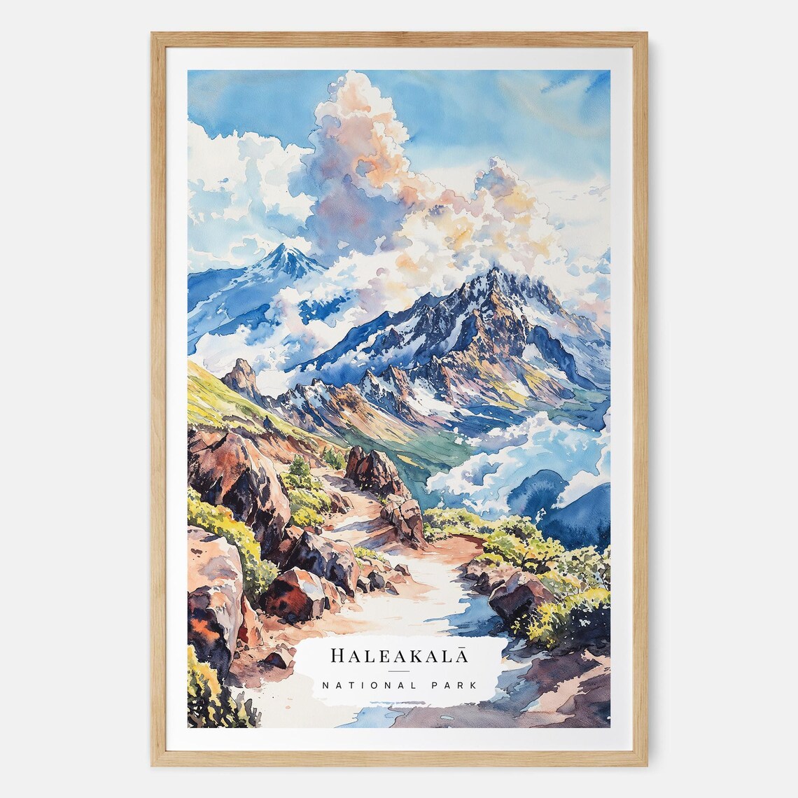 Haleakala National Park Hawaii Volcano Summit Watercolor Poster