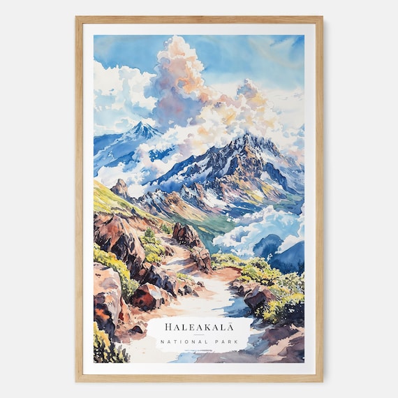 Haleakala National Park Hawaii Volcano Summit Watercolor Poster