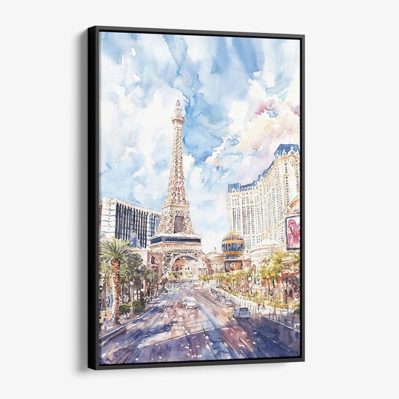 Las Vegas Canvas Print Watercolor Cityscape Wall Art