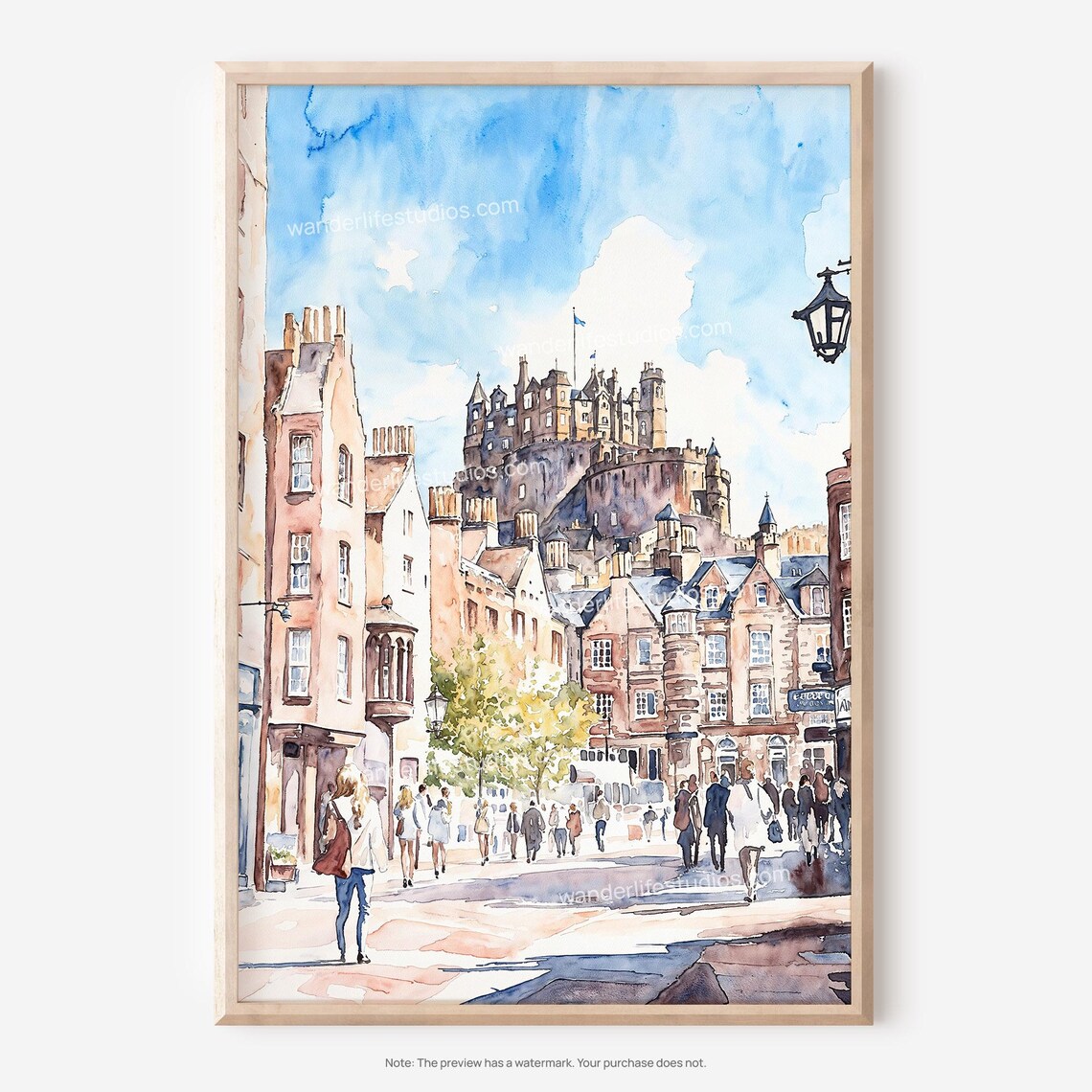 Edinburgh Watercolor Art Print, Castle Scene