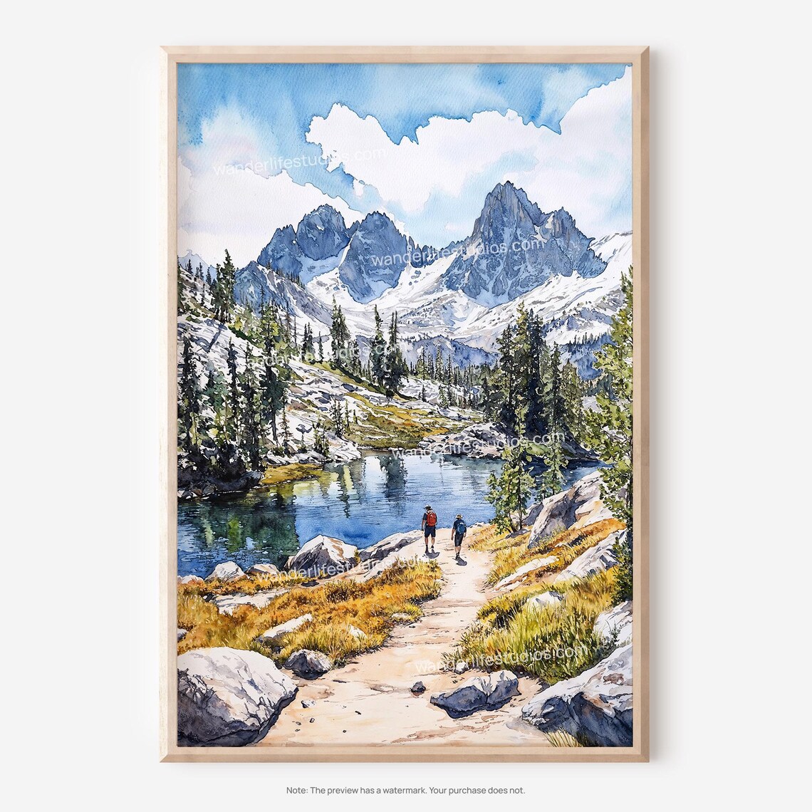 Kings Canyon Sierra Nevada Hikers Alpine Lake Scenic Trail Poster