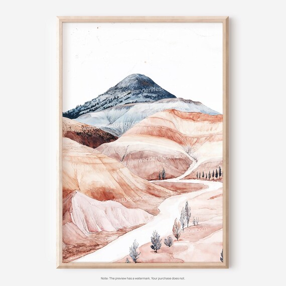 Painted Hills Oregon Watercolor Striped Desert Landscape Poster