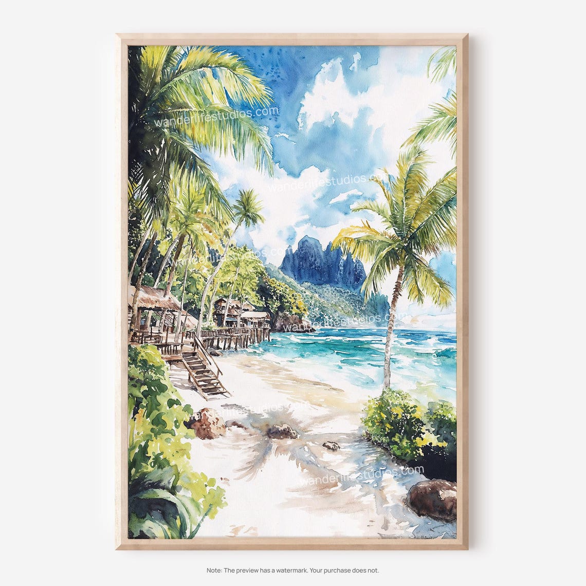Samoa Tropical Beach Palm Trees Watercolor Island Escape Poster