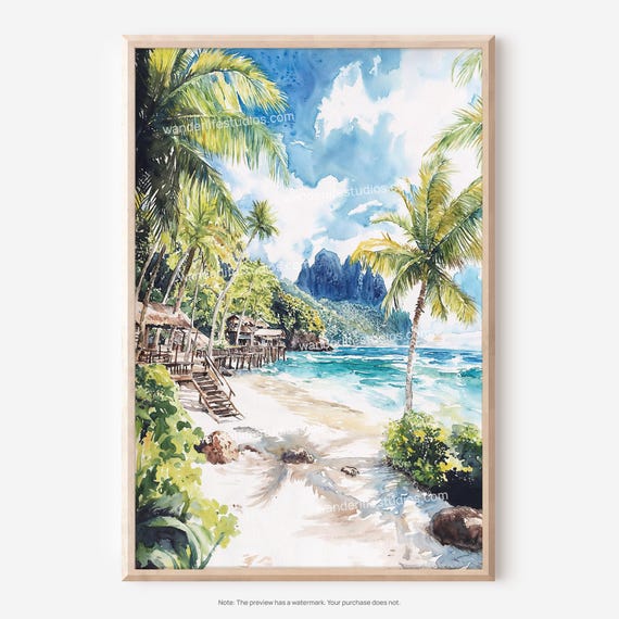 Samoa Wall Art Watercolor Beach For Home Decor