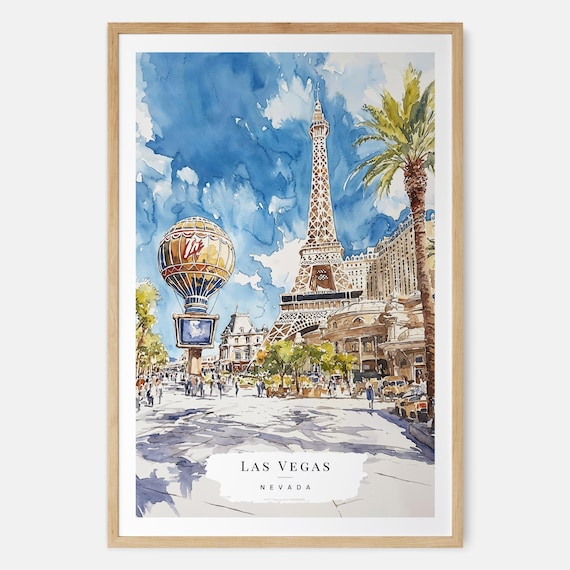 Las Vegas Nevada Eiffel Tower Replica Watercolor Travel Poster