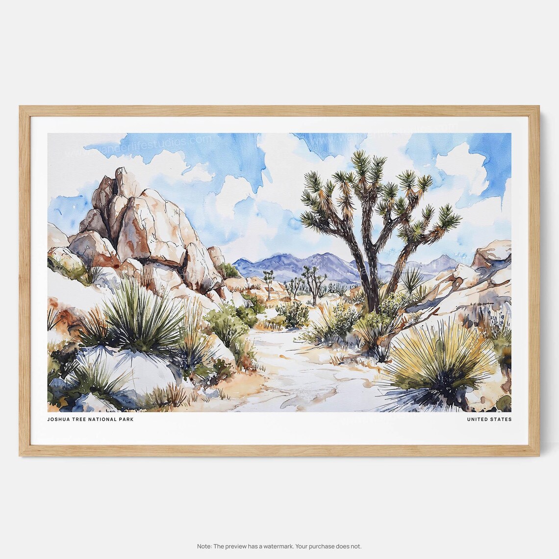 Joshua Tree National Park Watercolor Desert Landscape Poster