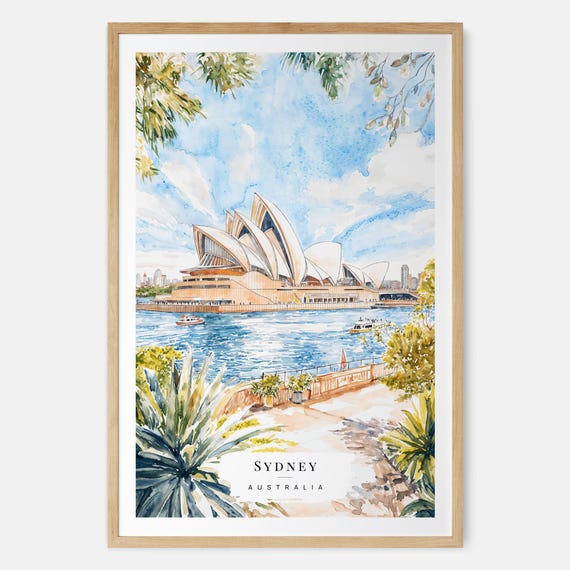 Sydney Opera House Watercolor Art Print Wall Australia Travel Gift New Home Moving Housewarming