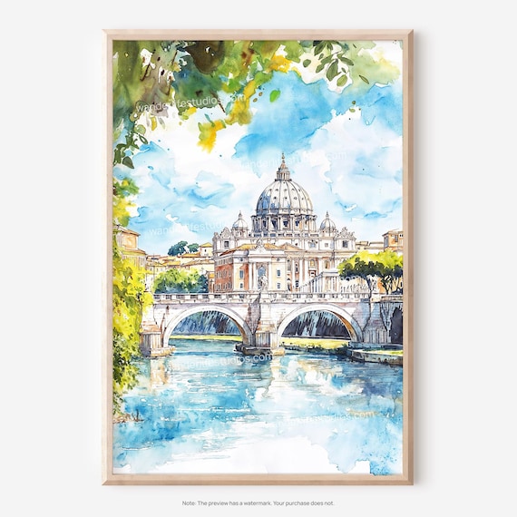 Saint Peters Basilica Vatican City Watercolor Painting Poster