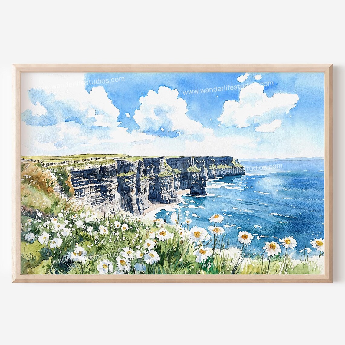Cliffs Of Moher Ireland Wildflower Coastal Watercolor Poster