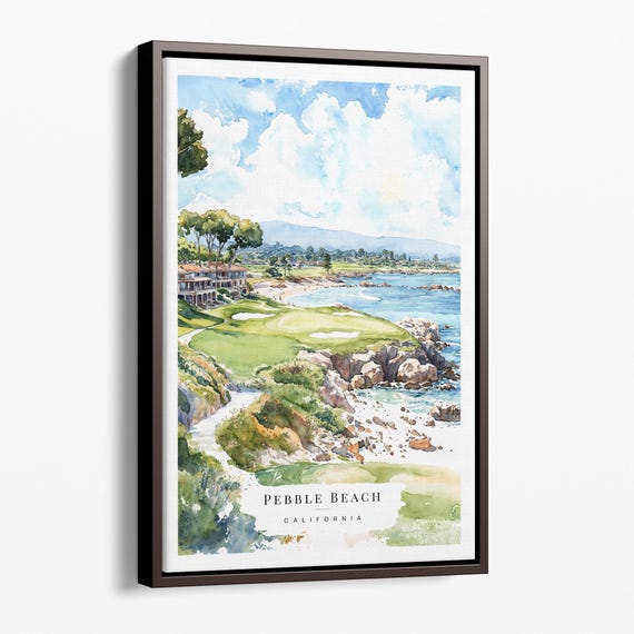 Pebble Beach Golf Course Canvas Art Print Scenic Watercolor Wall Decor