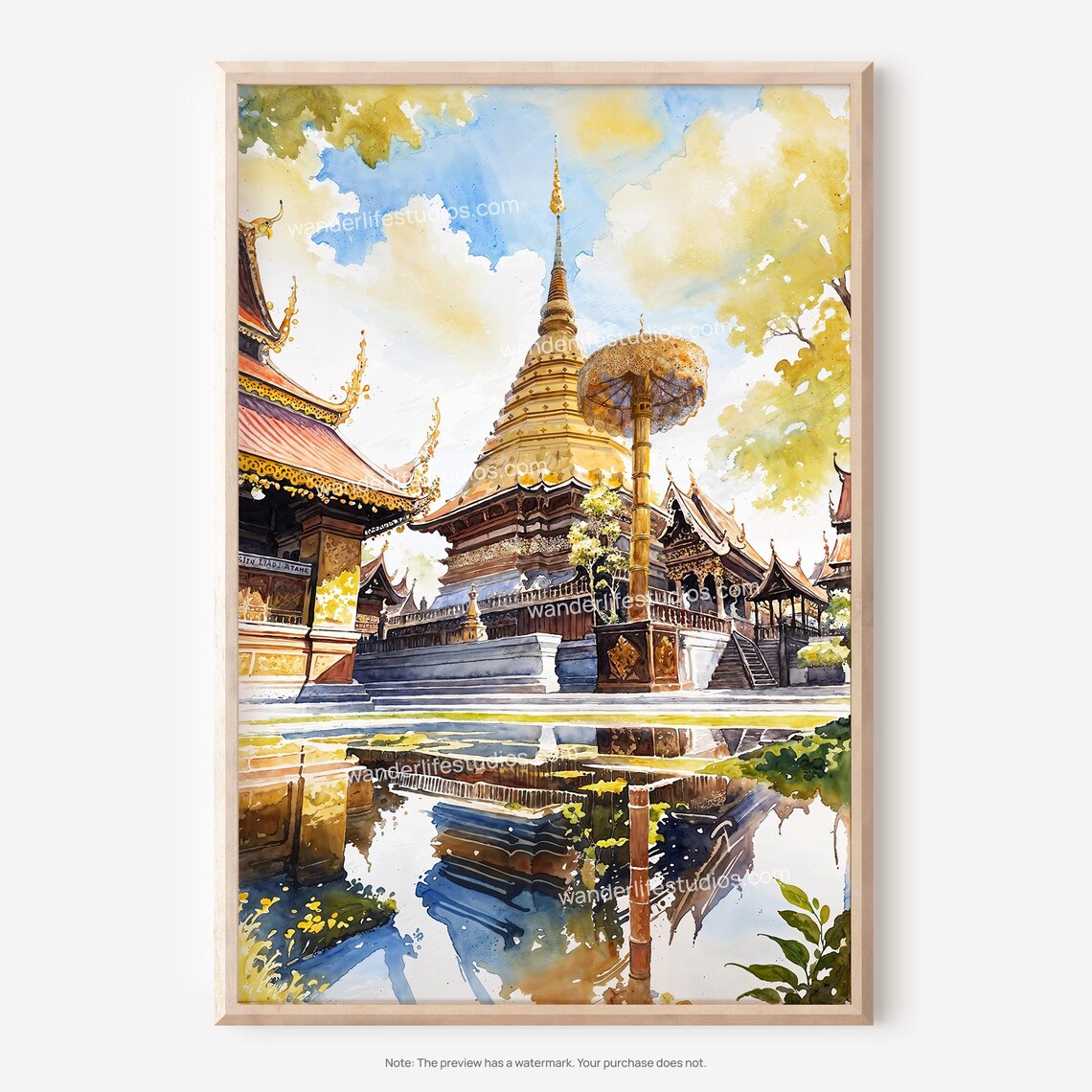 Wat Phra That Doi Suthep Chiang Mai Golden Temple Watercolor Poster