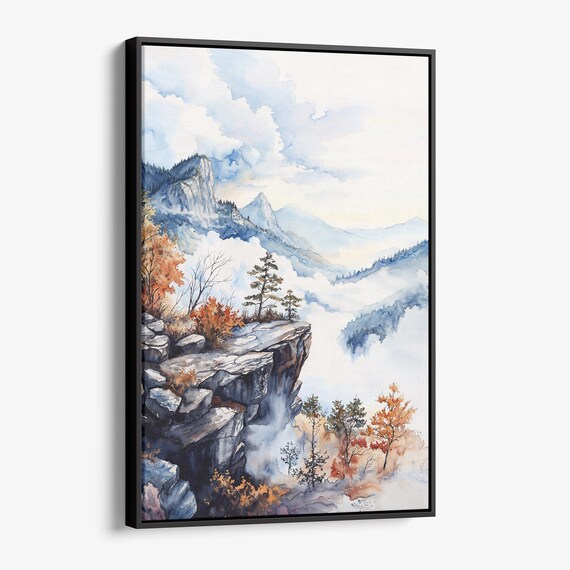 Shenandoah Misty Mountain Cliffs Autumn Watercolor Landscape Poster