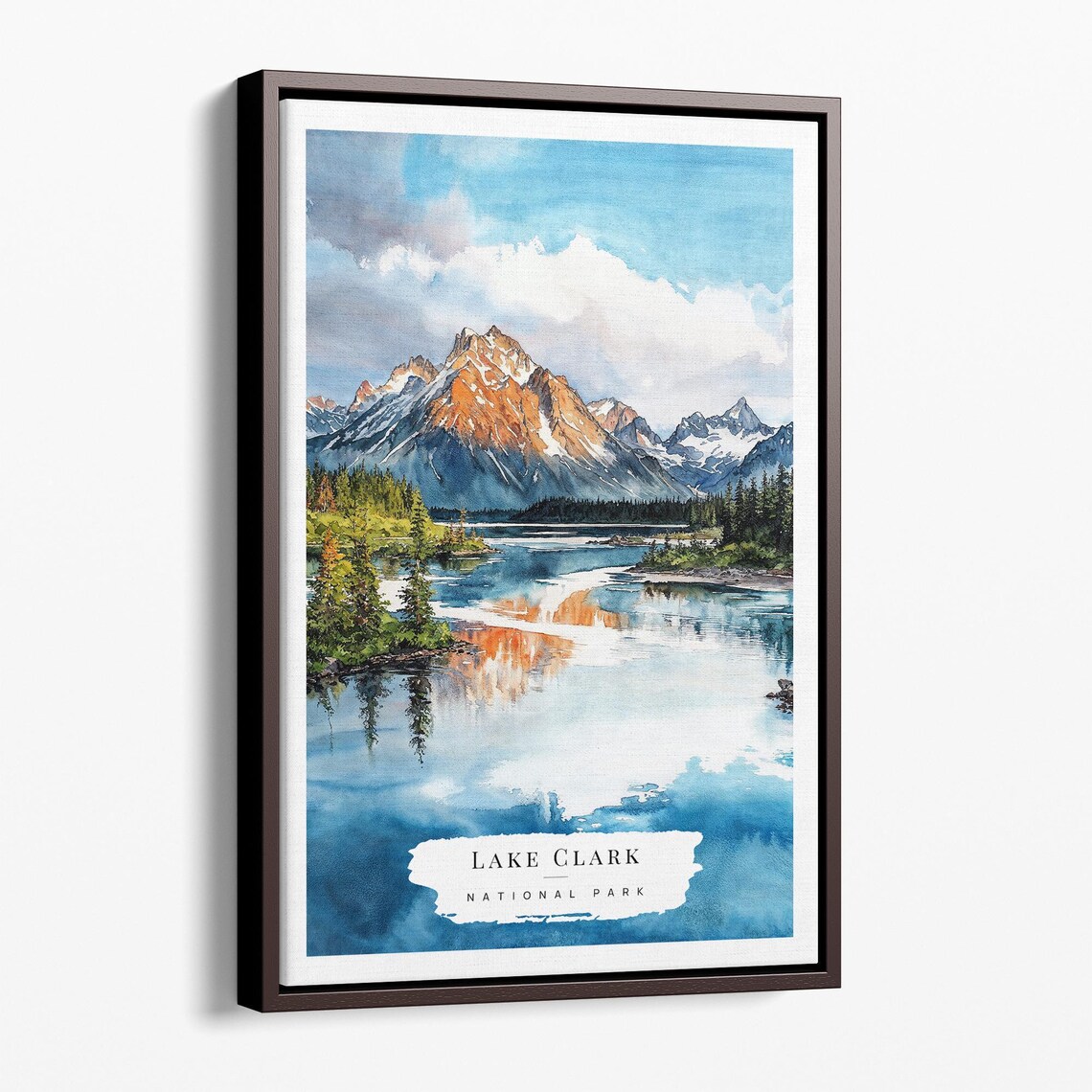 Lake Clark National Park Watercolor Mountain Lake Reflection Poster Art