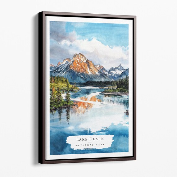 Lake Clark National Park Watercolor Mountain Lake Reflection Poster Art