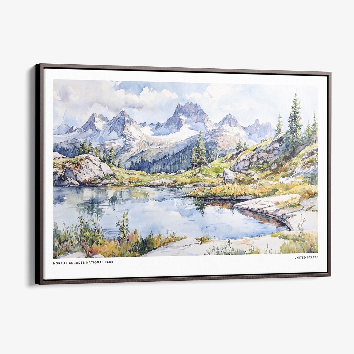 North Cascades National Park Watercolor Alpine Lake Peaks Poster