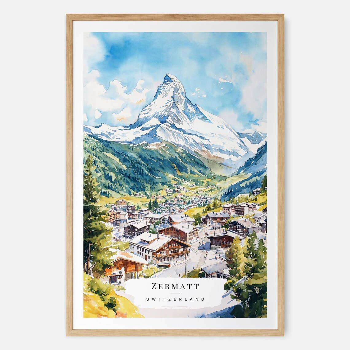 Zermatt Switzerland Matterhorn Mountain Village Watercolor Poster