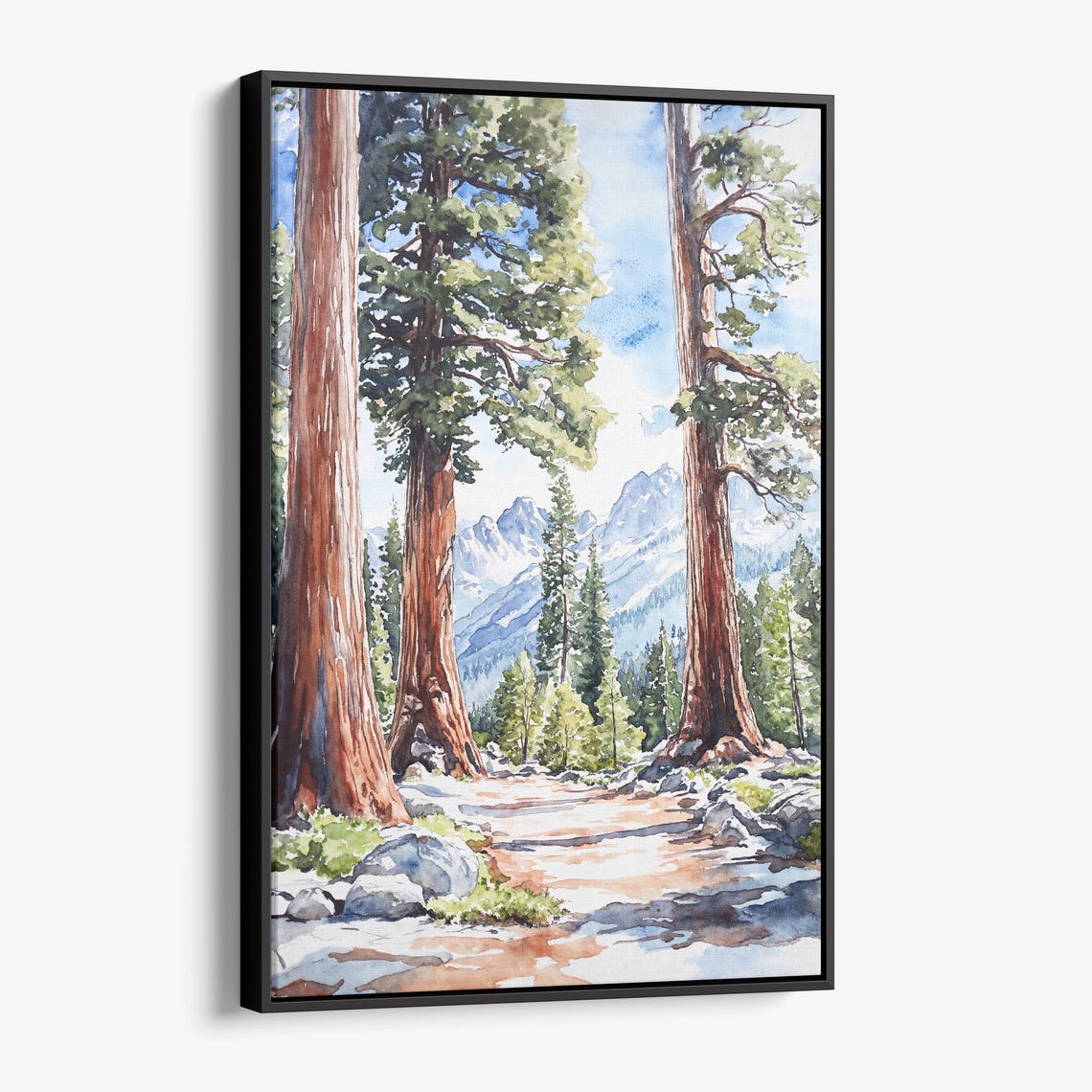 Sequoia National Park Giant Redwood Trees Watercolor Mountain Poster