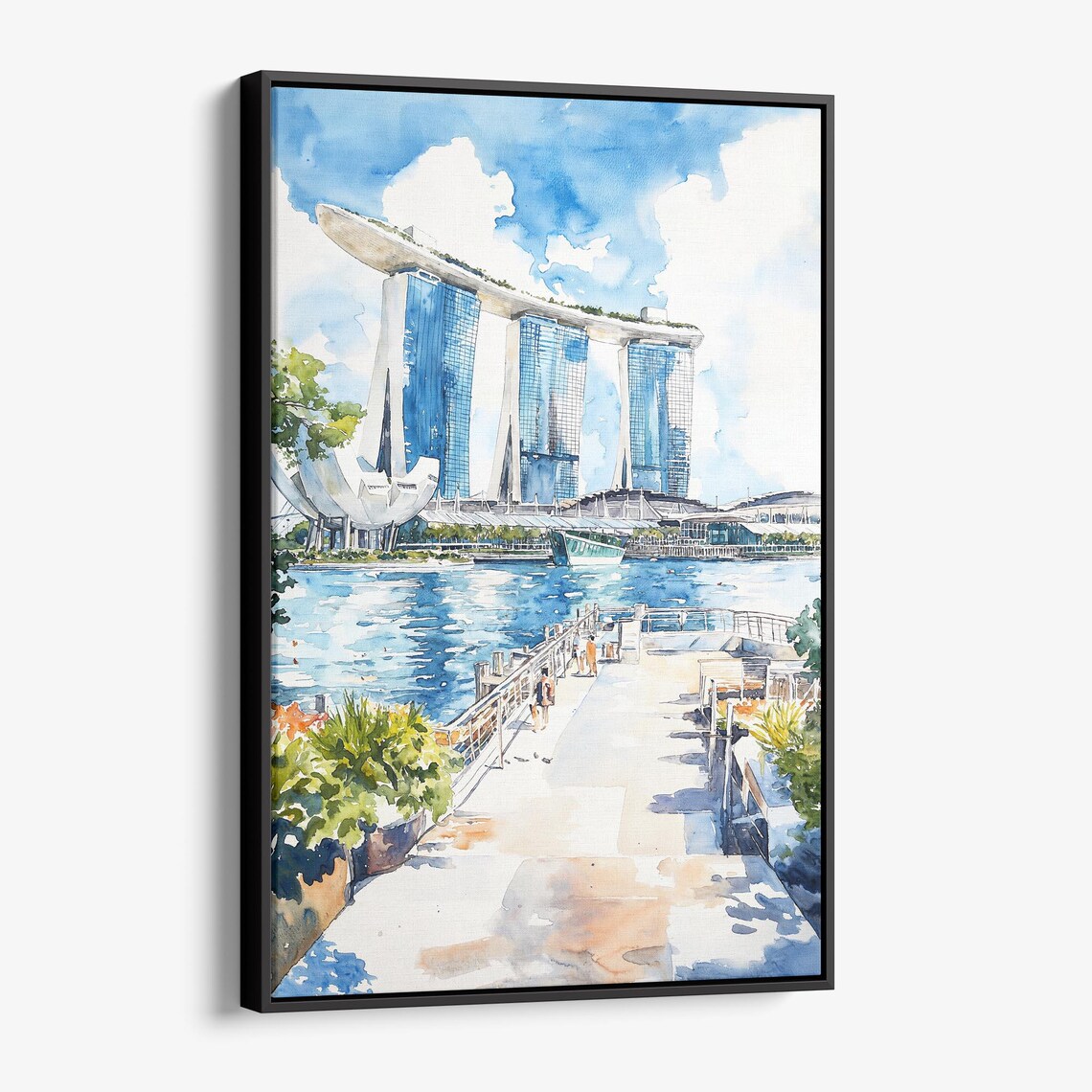 Singapore Marina Bay Sands Watercolor Skyline Travel Art Poster